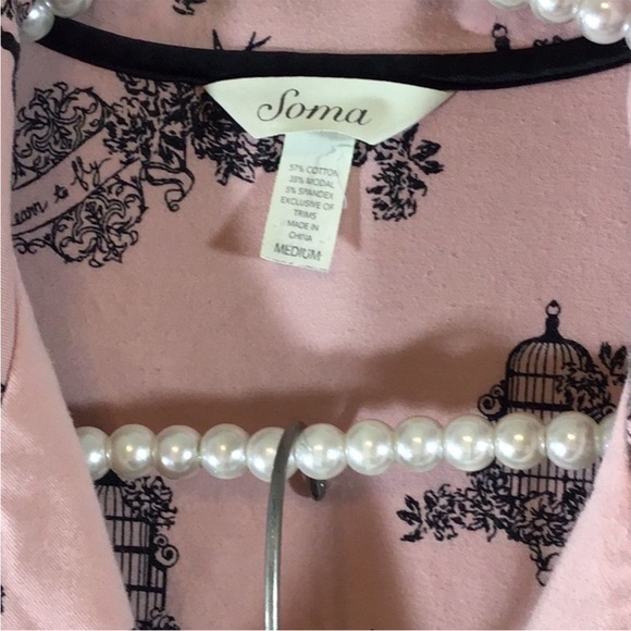 Soma • EMBRACEABLE Jersey Knit Pajama Set Pink Black Birdcage Fabric • Size M - Picture 4 of 7